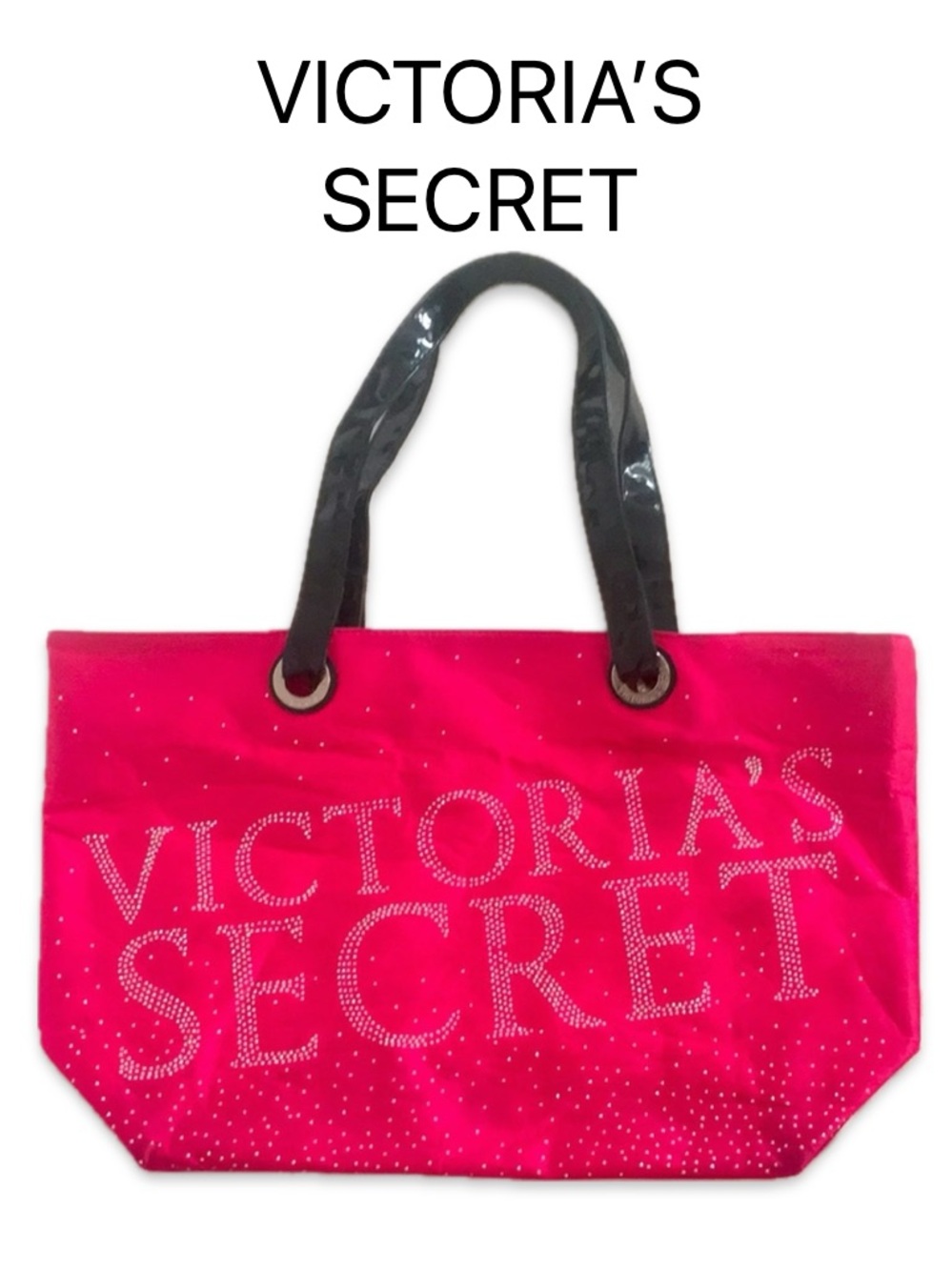 Victorias Secret Pink Sequin Tote Bag Silver Logo Large Weekender Travel Beach